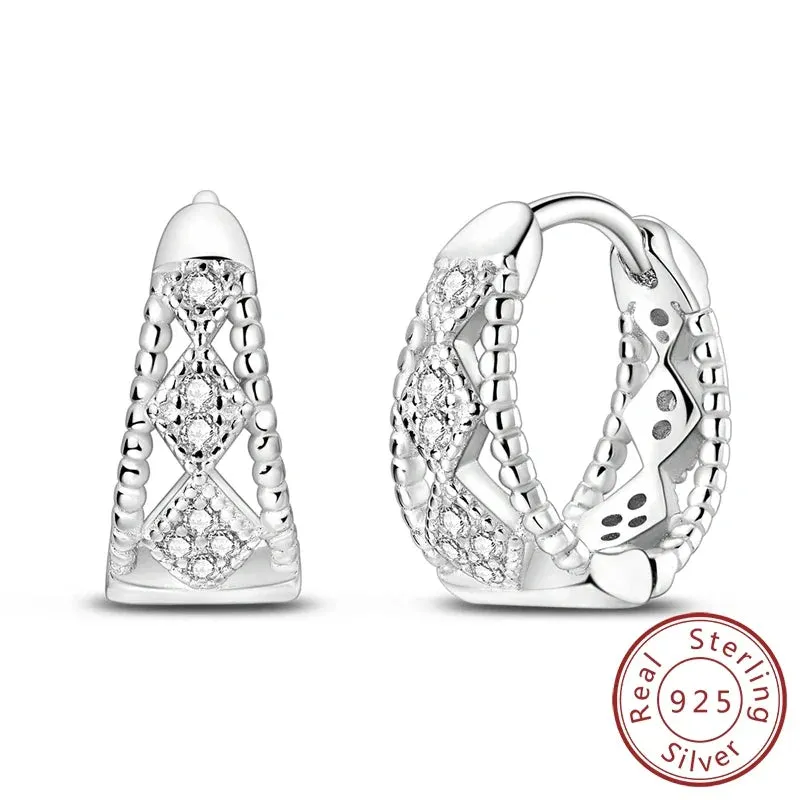 925 Sterling Silver Geometric Hoop Earrings For Women Fine Jewelry
