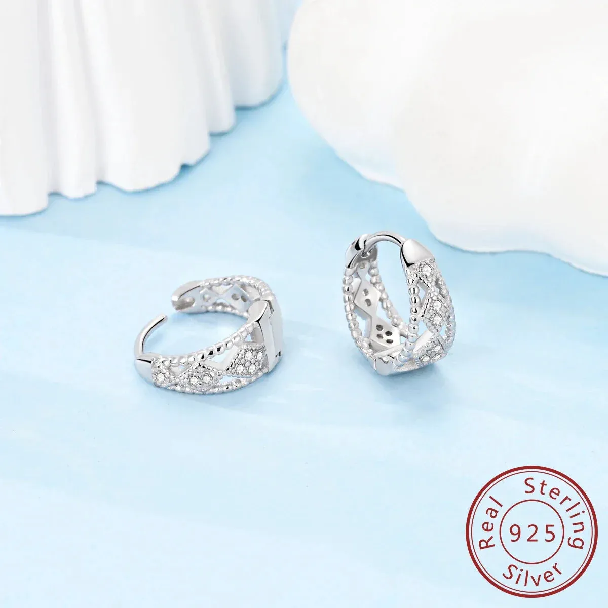 925 Sterling Silver Geometric Hoop Earrings For Women Fine Jewelry