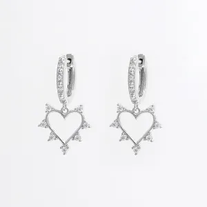 925 Sterling Silver Inlaid Zircon Heart Dangle Earrings