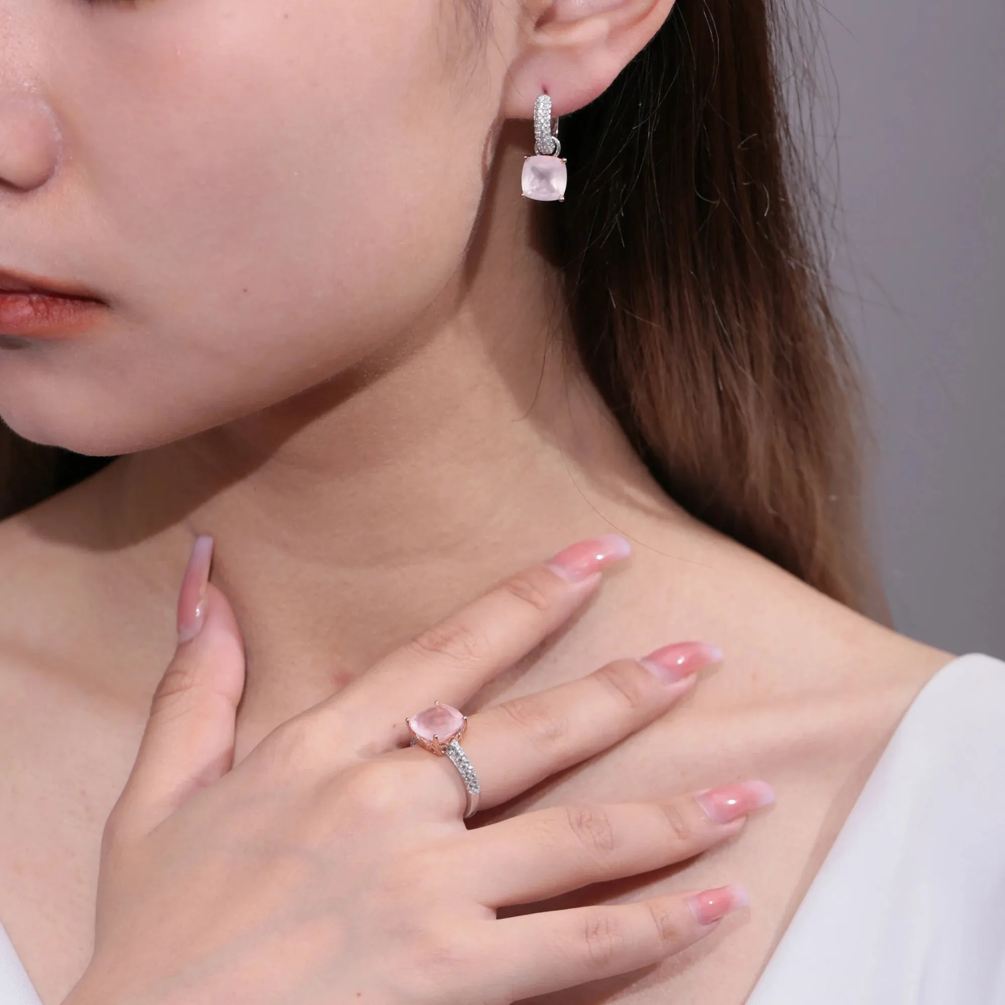 925 Sterling Silver Natural Rose Quartz Earrings