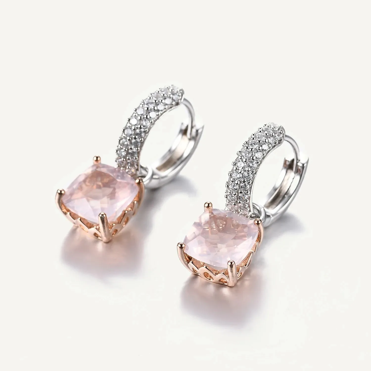 925 Sterling Silver Natural Rose Quartz Earrings