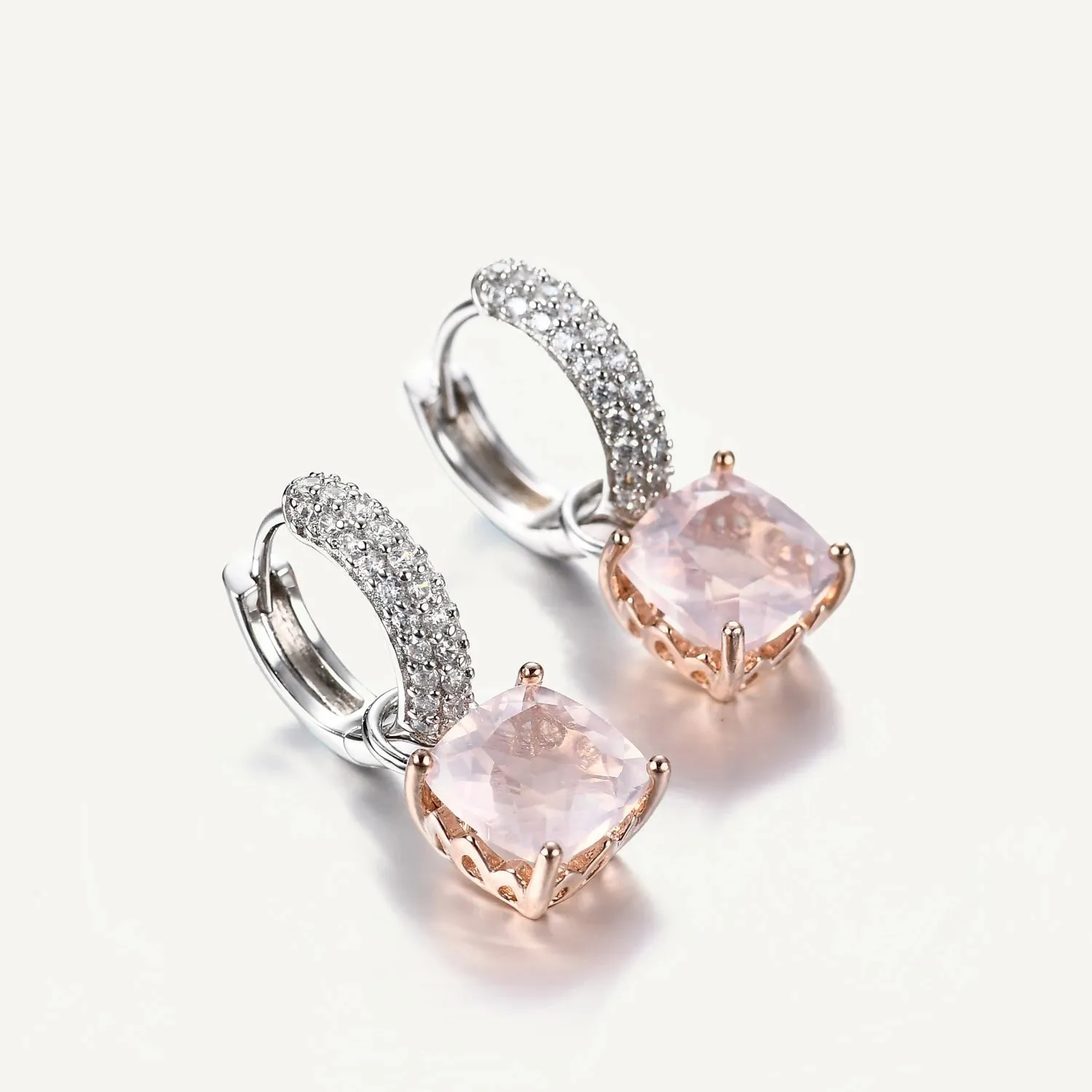 925 Sterling Silver Natural Rose Quartz Earrings