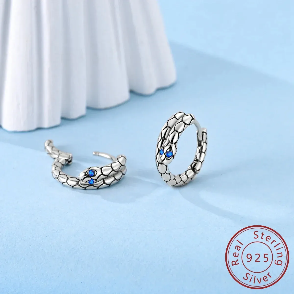 925 Sterling Silver Serpentine Hoop Earrings Fits Charms Fashion Gift For Women