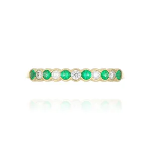 9ct Yellow Gold Emerald And Diamond Half Eternity Ring