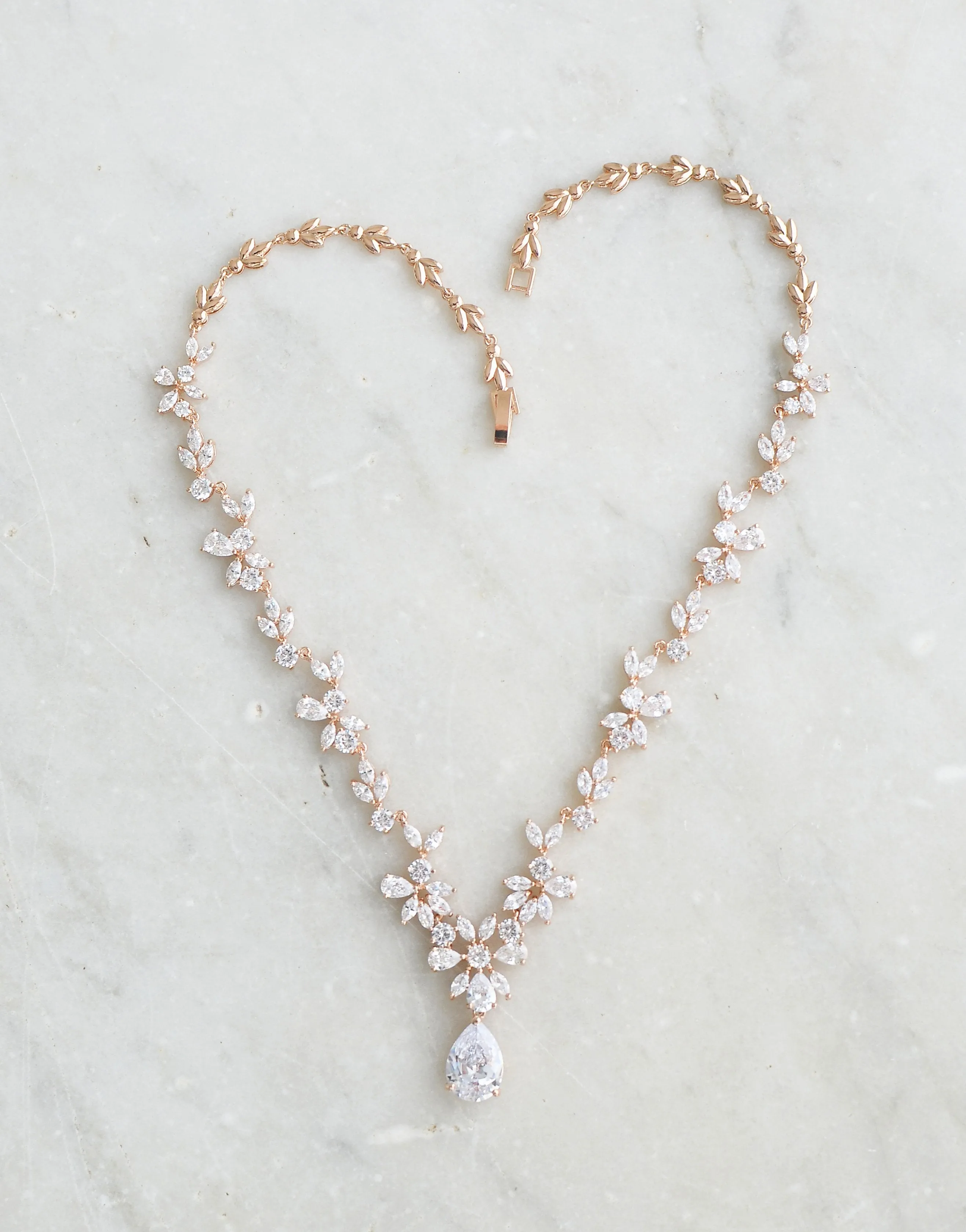 ADELIE Simulated Diamond Necklace and Earrings Set