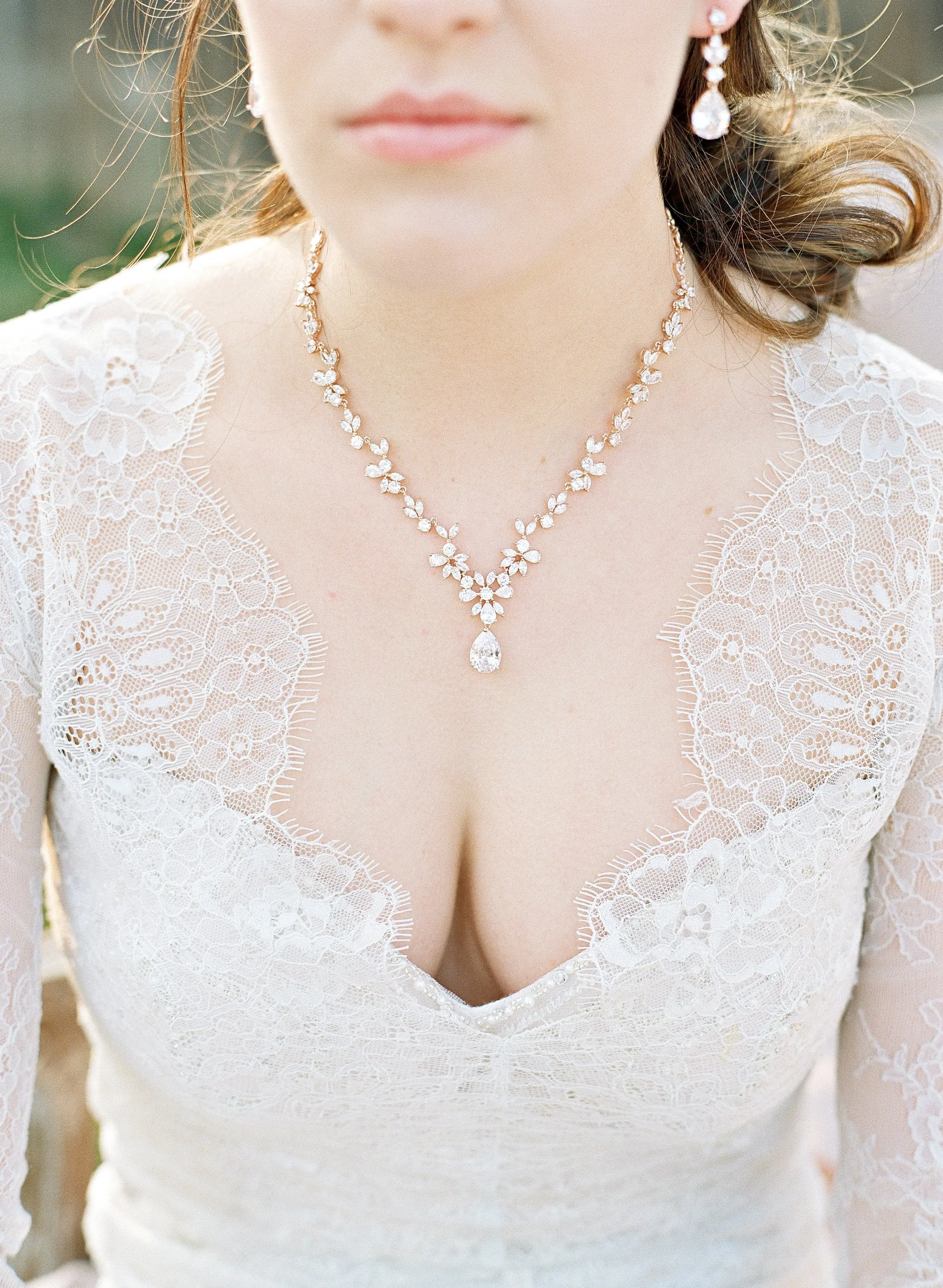ADELIE Simulated Diamond Necklace and Earrings Set