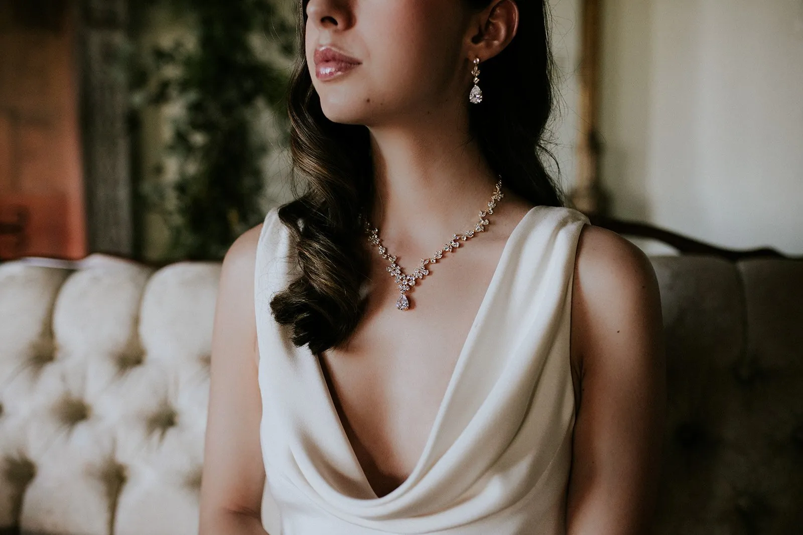 ADELIE Simulated Diamond Necklace and Earrings Set