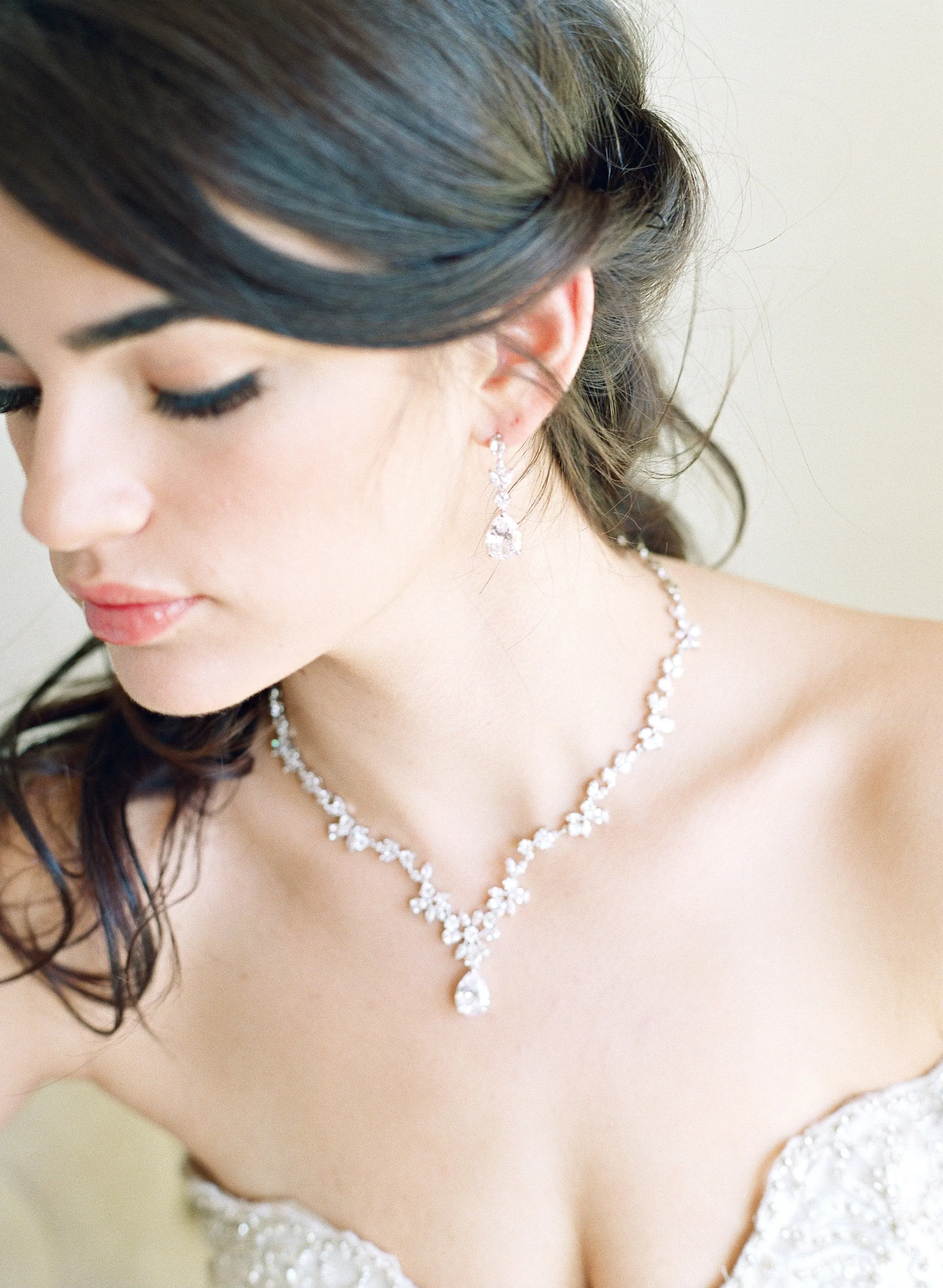ADELIE Simulated Diamond Necklace and Earrings Set
