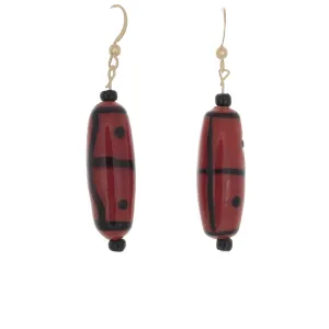 African Dzi Orange & black Bead Earrings