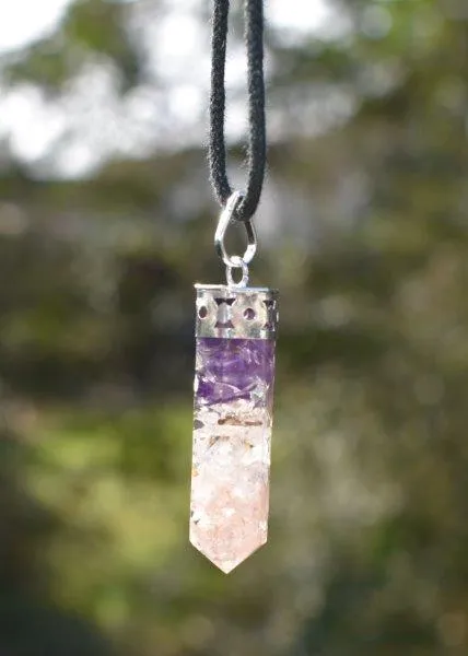 Amethyst, Clear Quartz & Rose Quartz Crystals Orgone Orgonite Pendant Necklace