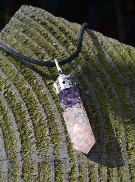 Amethyst, Clear Quartz & Rose Quartz Crystals Orgone Orgonite Pendant Necklace