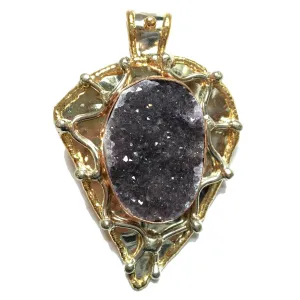Amethyst Pendant Meaning of Life Gold Leaf Druzy Crystal