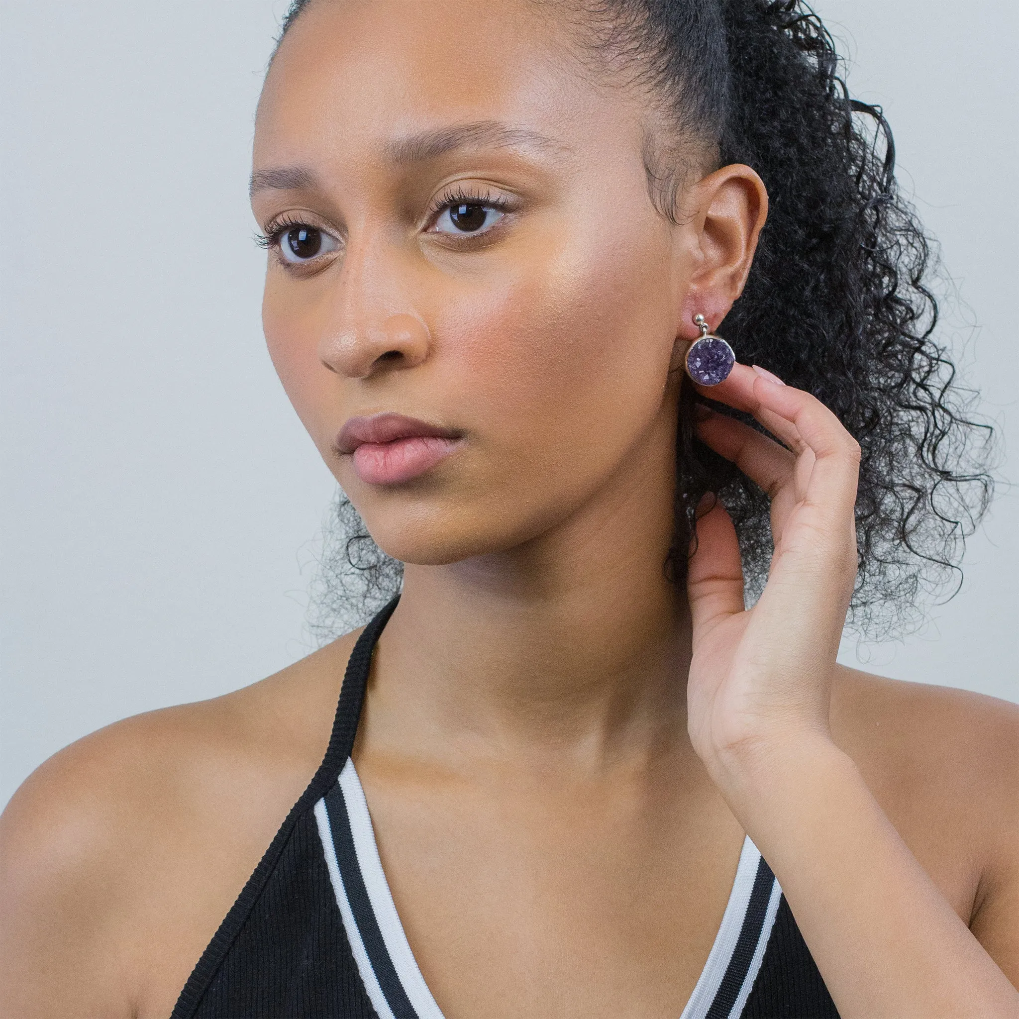 Amethyst Stud Drop Earrings