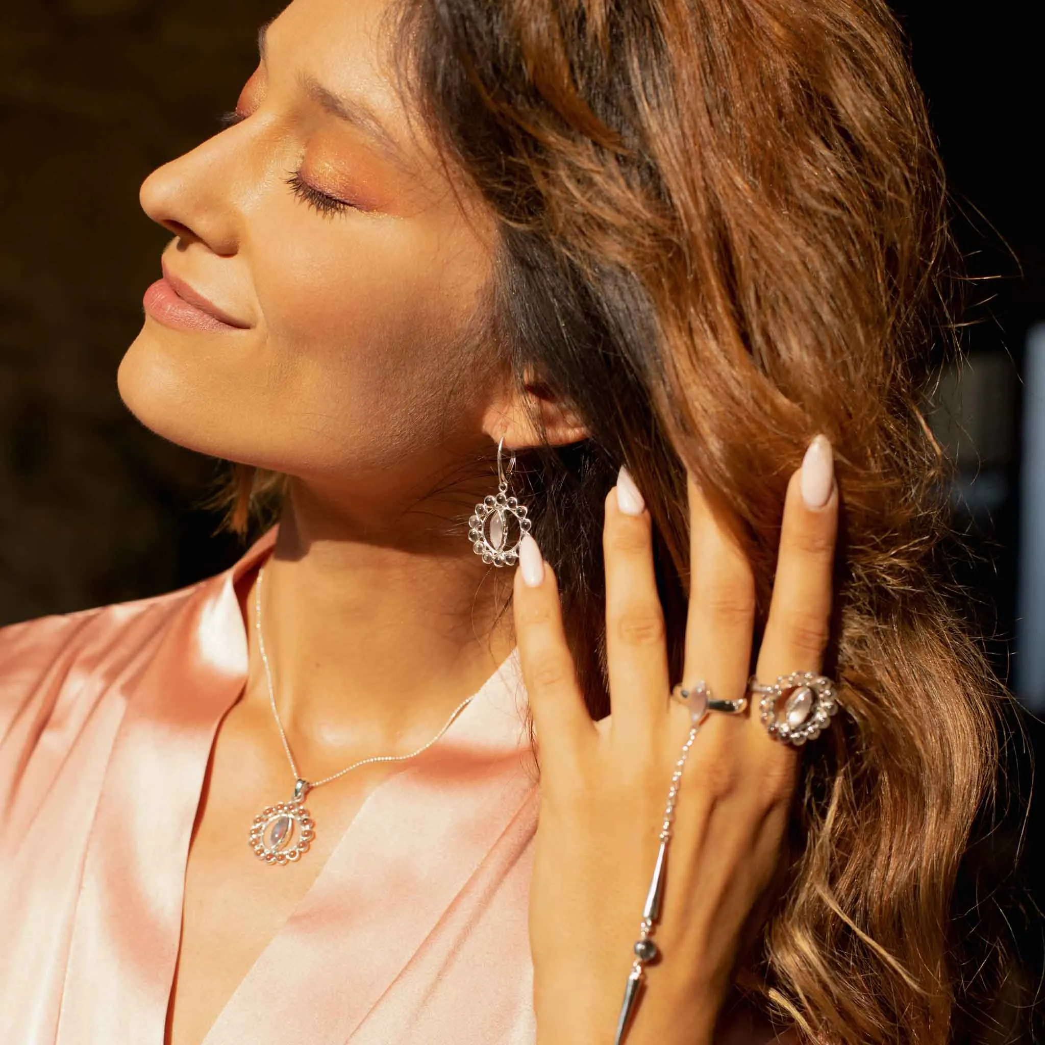 Anima Earhooks – Sterling Silver with Crystal & Rose Quartz