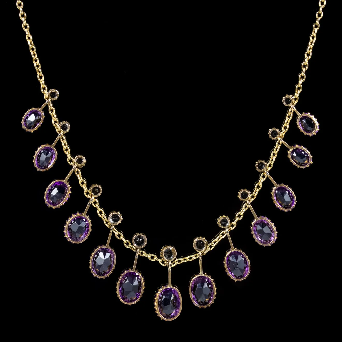 Antique Victorian Topaz Amethyst Necklace 9Ct Gold Circa 1900