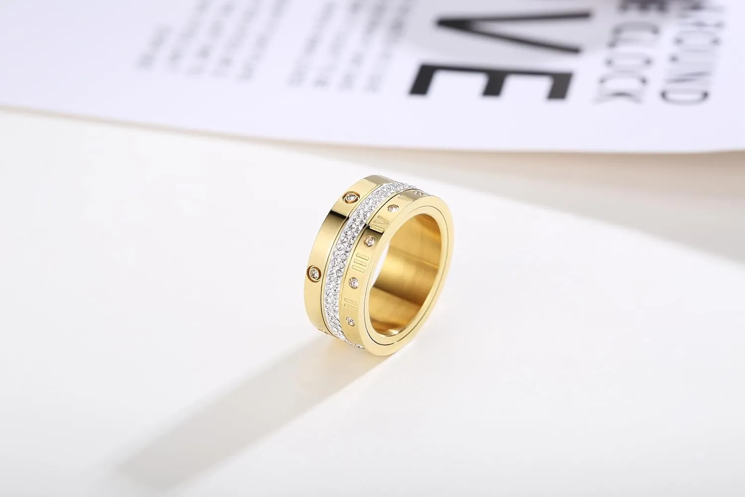 Anxiety Fidget Ring Love Friendship Gold Rings for Women 14K Gold Plated Titanium Steel Dainty Cubic Zirconia Rings Stacking Bands 3 In 1 Spinner Rings for Men Valentines Day Mother's Day Christmas Day Best Gifts
