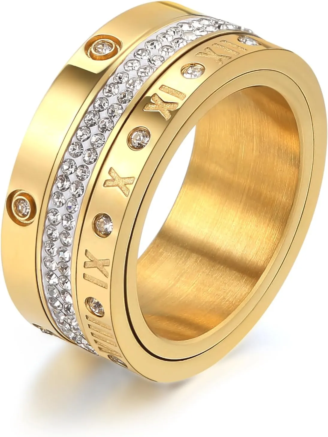 Anxiety Fidget Ring Love Friendship Gold Rings for Women 14K Gold Plated Titanium Steel Dainty Cubic Zirconia Rings Stacking Bands 3 In 1 Spinner Rings for Men Valentines Day Mother's Day Christmas Day Best Gifts