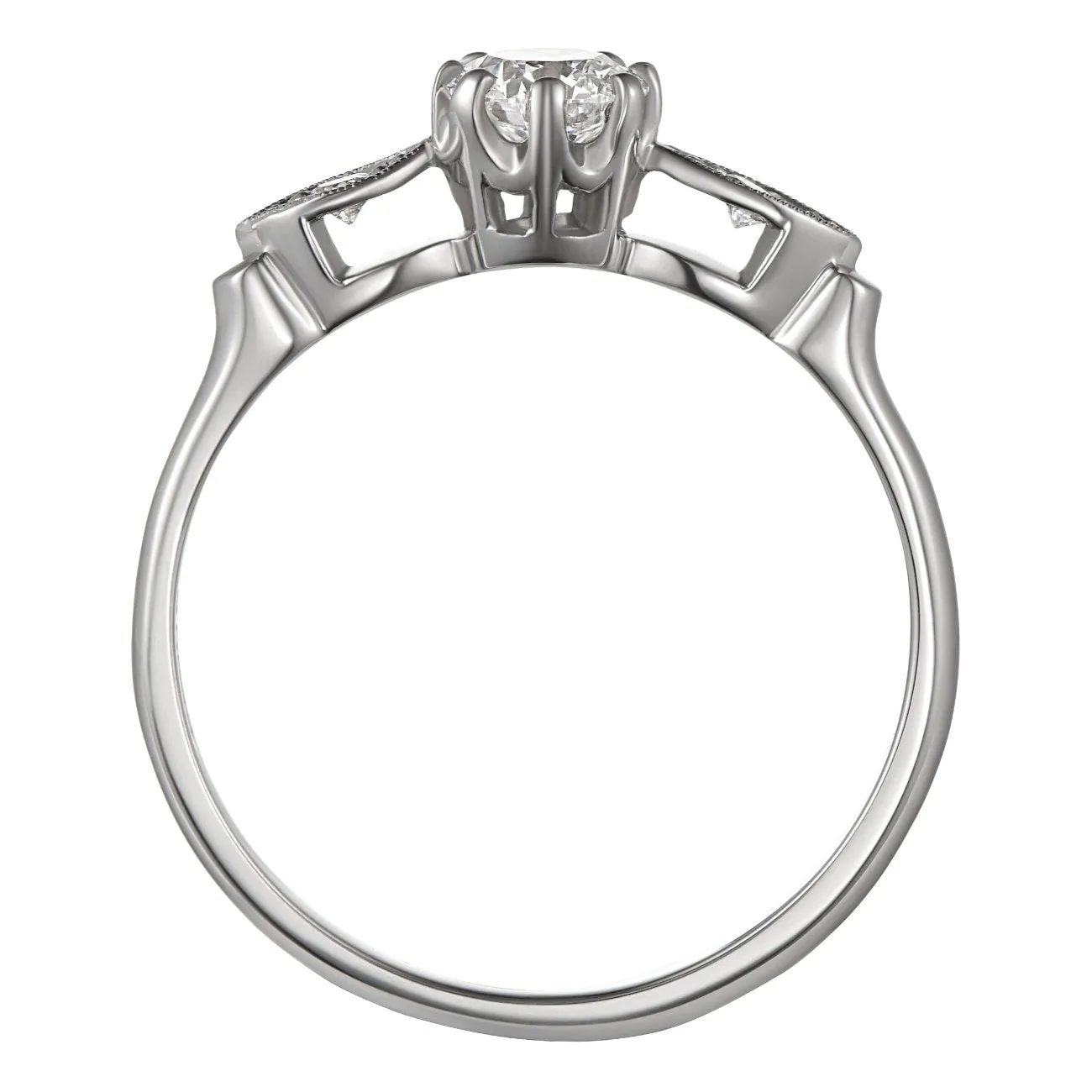 Art Deco Style Diamond Ring with Curved Diamond-Set Shoulders in Platinum
