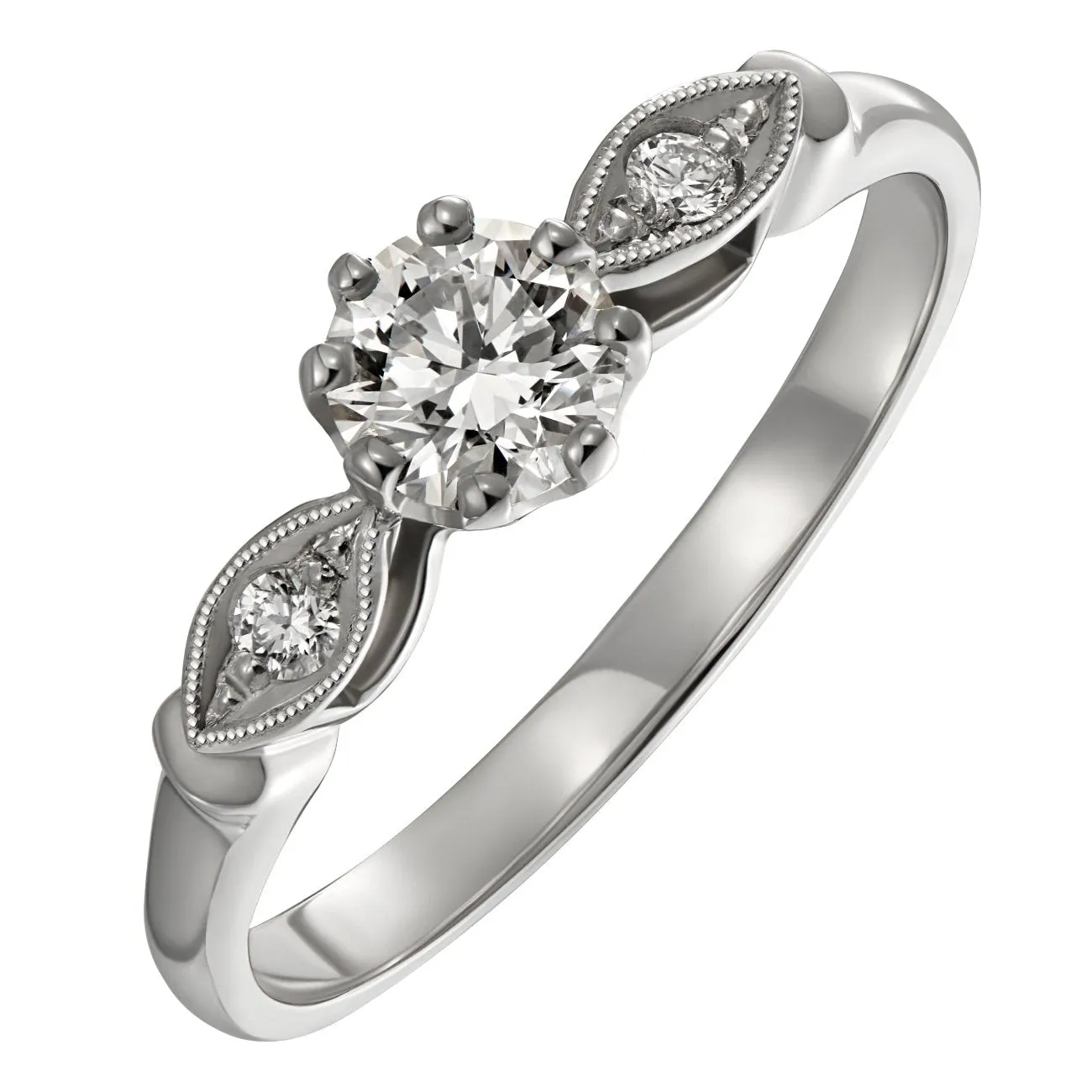 Art Deco Style Diamond Ring with Curved Diamond-Set Shoulders in Platinum