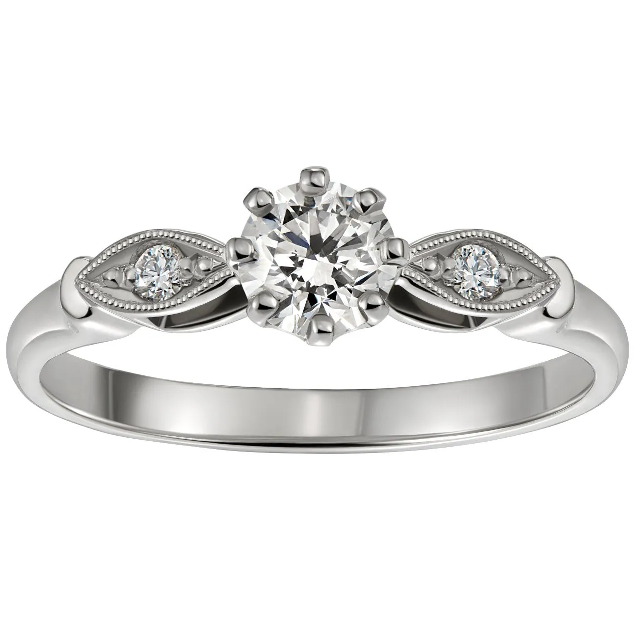 Art Deco Style Diamond Ring with Curved Diamond-Set Shoulders in Platinum