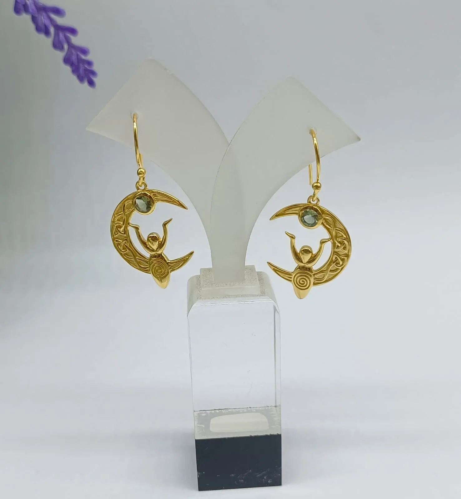 Authentic Moldavite 18ct Gold Vermeil Earring