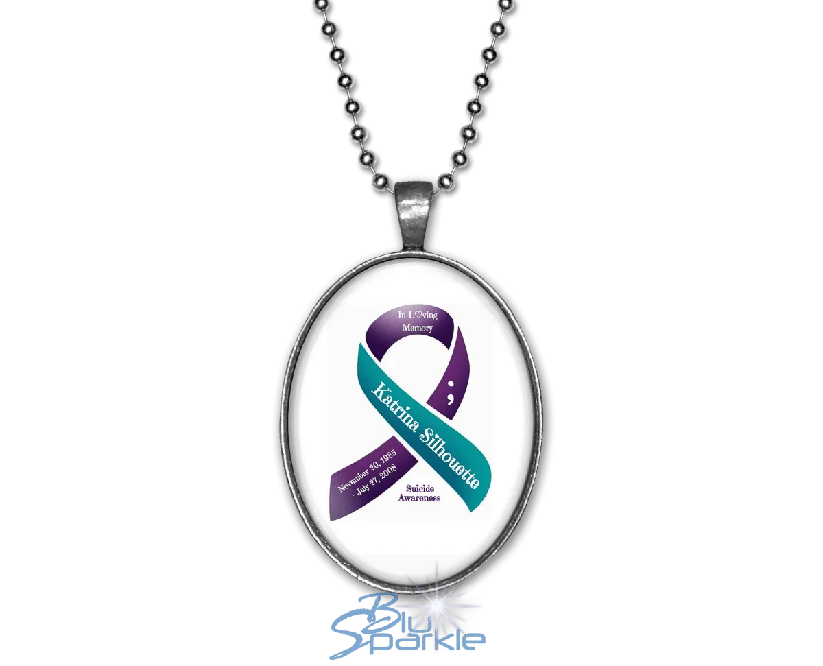 Awareness Ribbon - Personalized Oval Pendants