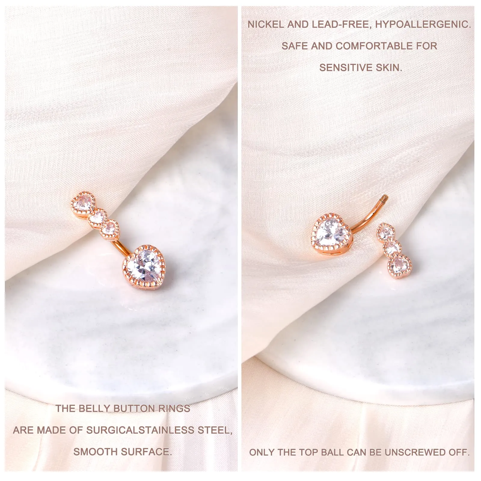 Belly Button Piercing kit,14G Stainless Steel Rose Gold Belly Button Ring with 12G Piercing Needles and Piercing Clamps Body Piercing Tool for Navel Belly Piercing