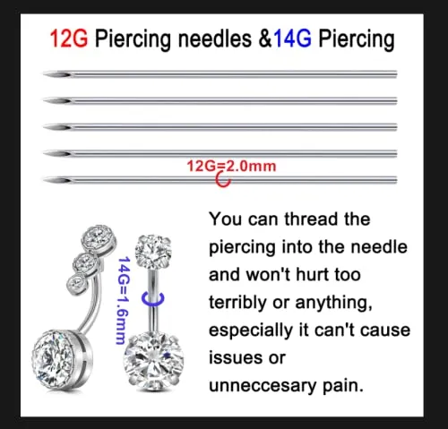 Belly Button Piercing kit,14G Stainless Steel Rose Gold Belly Button Ring with 12G Piercing Needles and Piercing Clamps Body Piercing Tool for Navel Belly Piercing