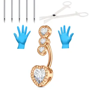 Belly Button Piercing kit,14G Stainless Steel Rose Gold Belly Button Ring with 12G Piercing Needles and Piercing Clamps Body Piercing Tool for Navel Belly Piercing