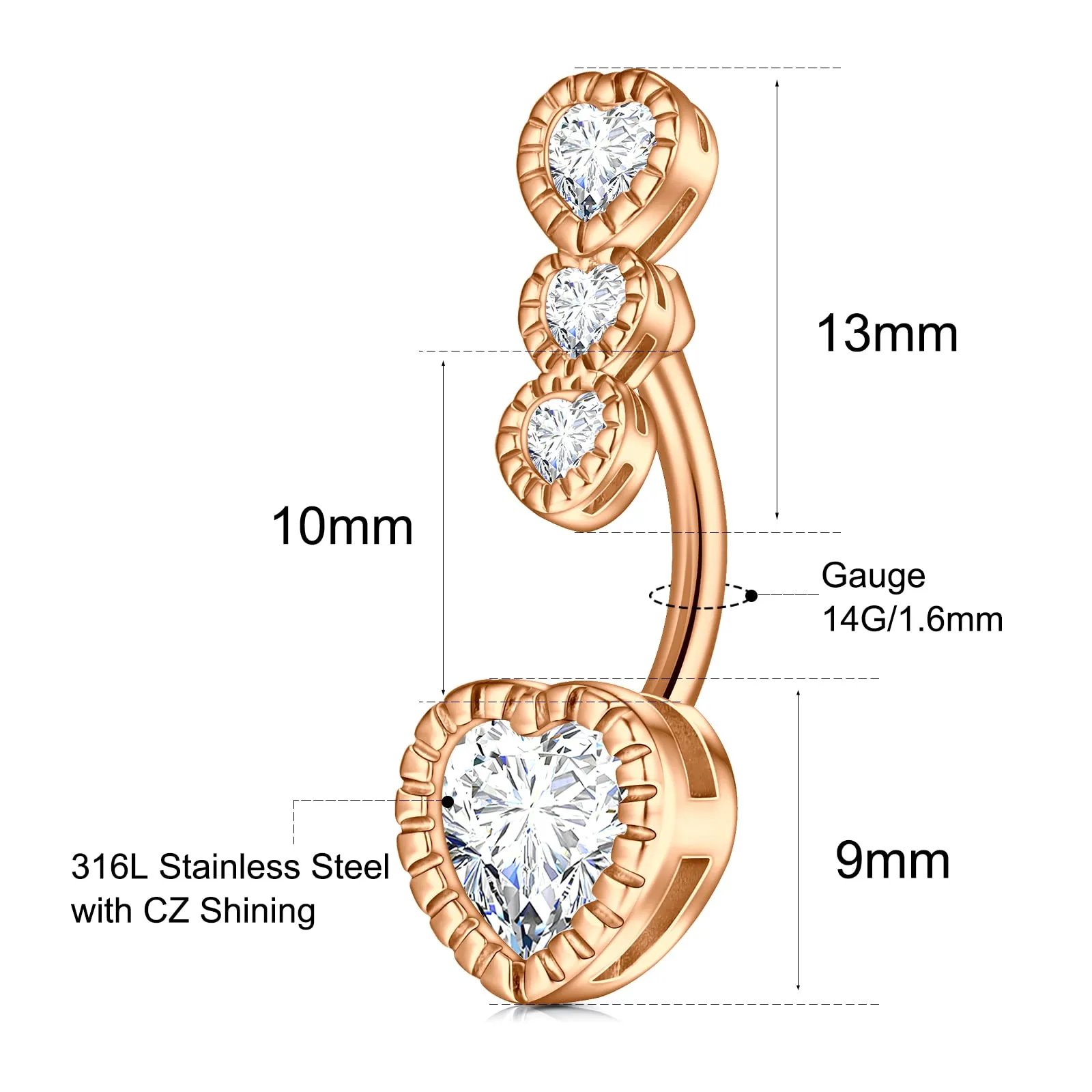 Belly Button Piercing kit,14G Stainless Steel Rose Gold Belly Button Ring with 12G Piercing Needles and Piercing Clamps Body Piercing Tool for Navel Belly Piercing