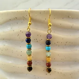 BESHEEK Gold Rainbow Hematite Chakra Beaded Dangle Earrings | Hypoallergenic Boho Beach Gala Wedding Style Fashion Earrings