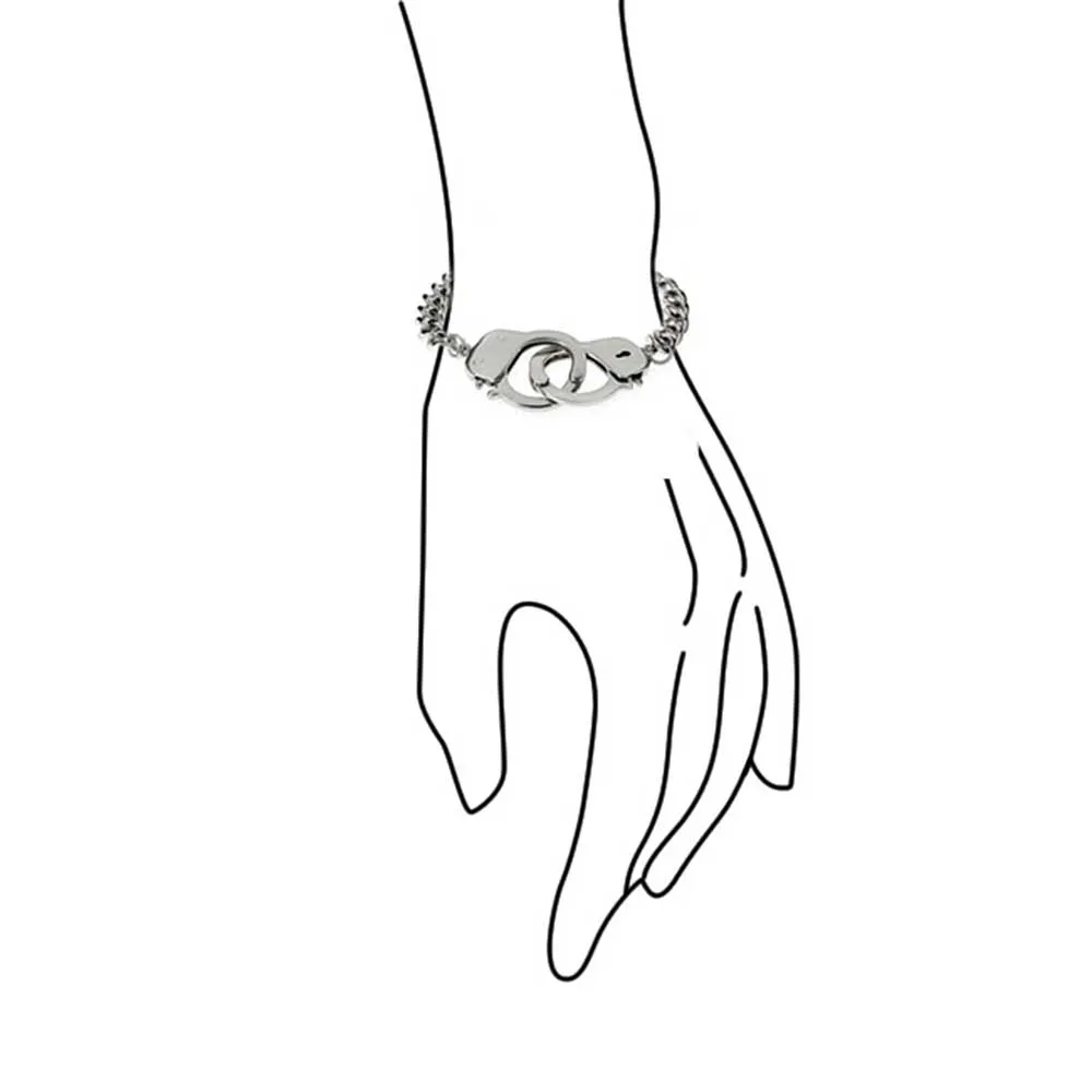 Biker Jewelry Chain Link Bracelet Handcuff Statement for Men BlackSilver Tone