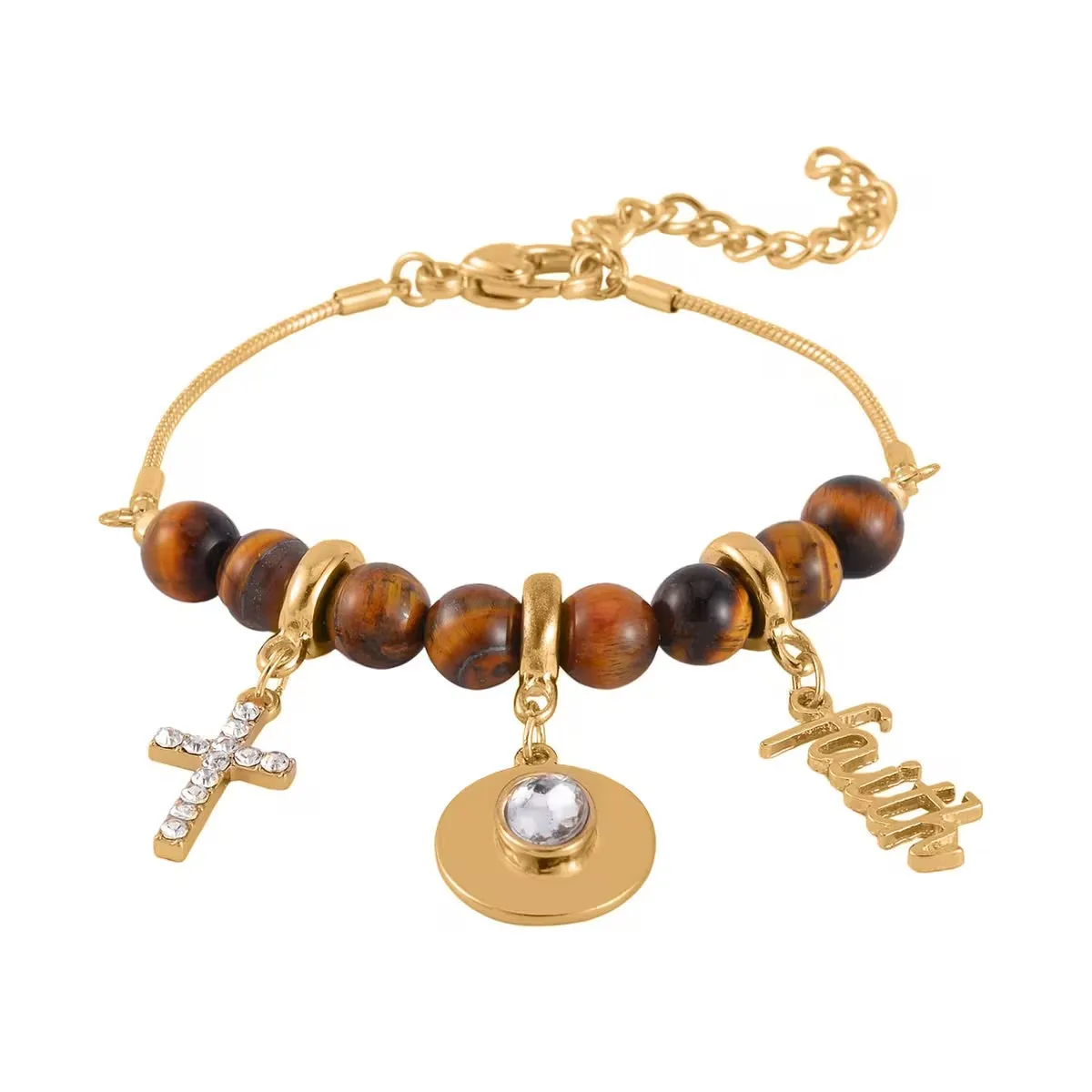 Black Agate Tiger's Eye and Multi Gemstone Set of 2 Faith Adjustable Bracelets