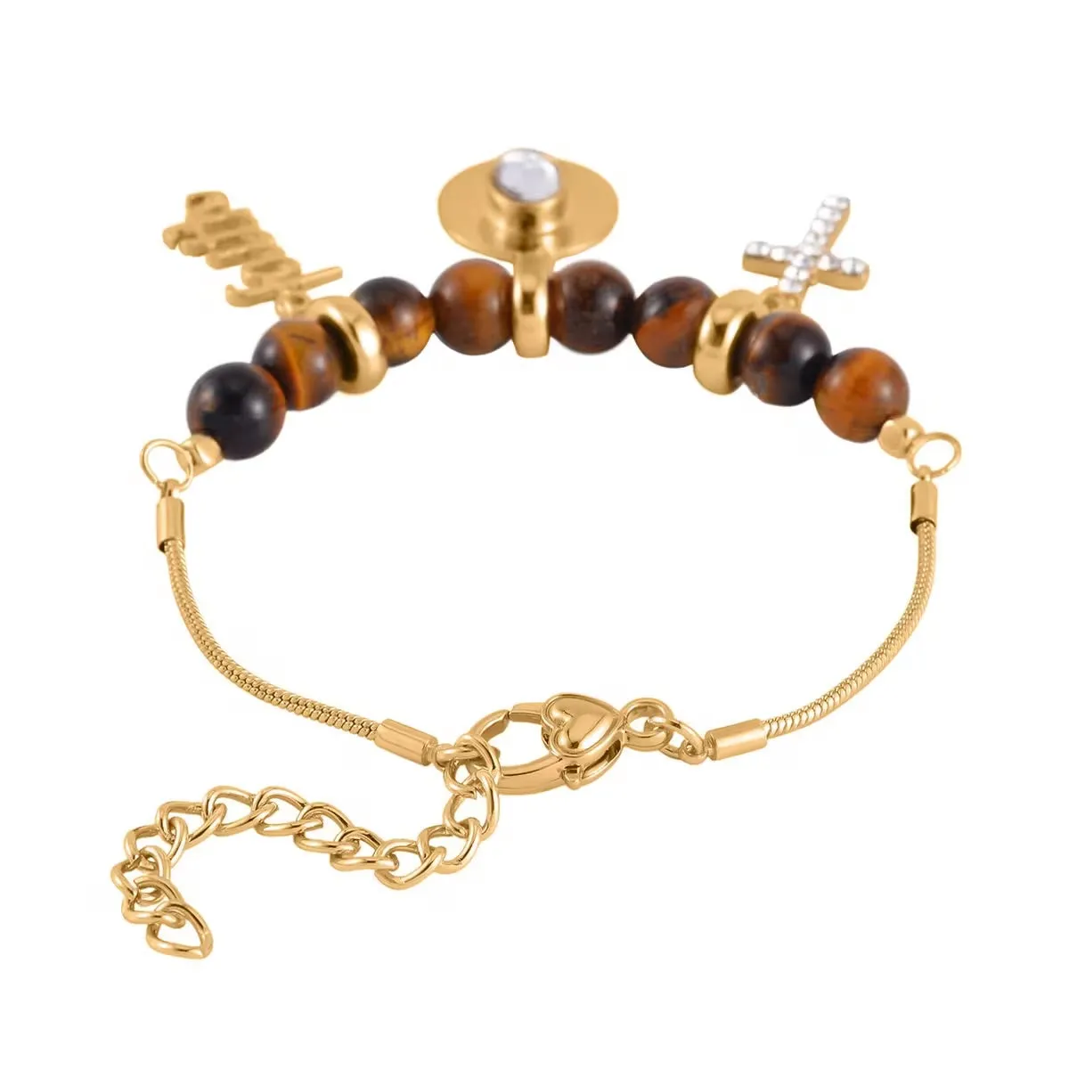 Black Agate Tiger's Eye and Multi Gemstone Set of 2 Faith Adjustable Bracelets