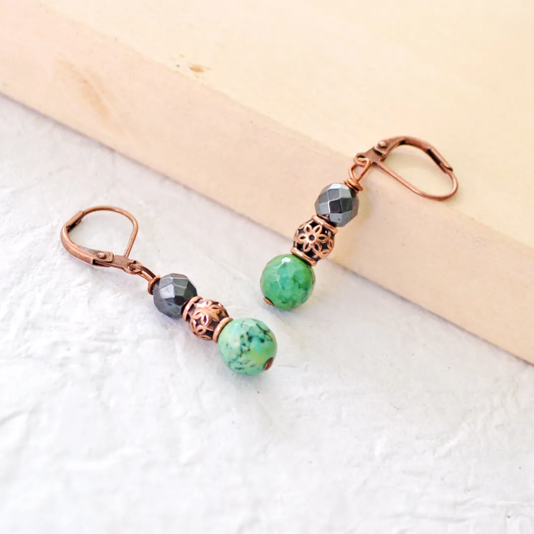 Black Hematite & Green Turquoise Magnetic Health Earrings