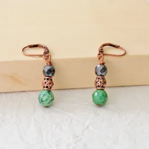 Black Hematite & Green Turquoise Magnetic Health Earrings