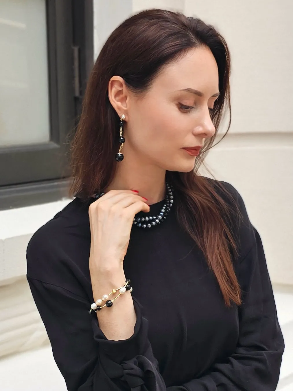 Black Obsidian Dangle Earrings NE006