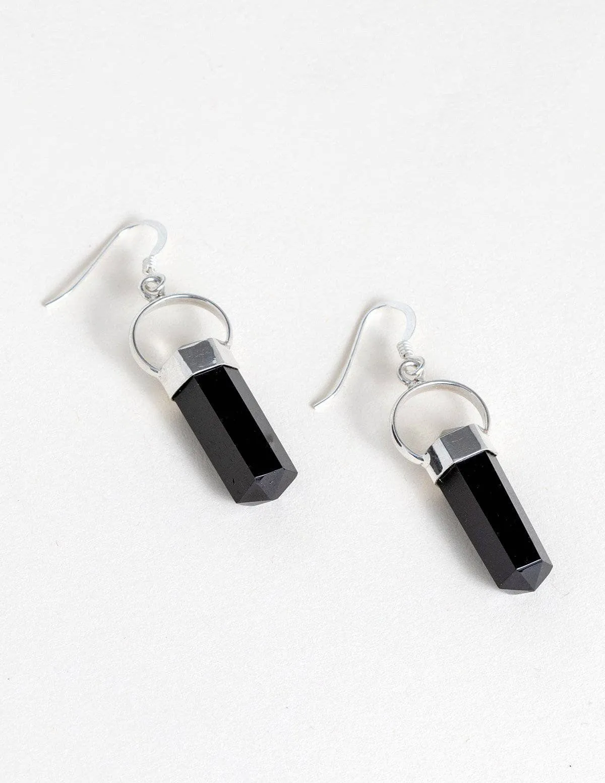Black Tourmaline Double Terminated Earrings