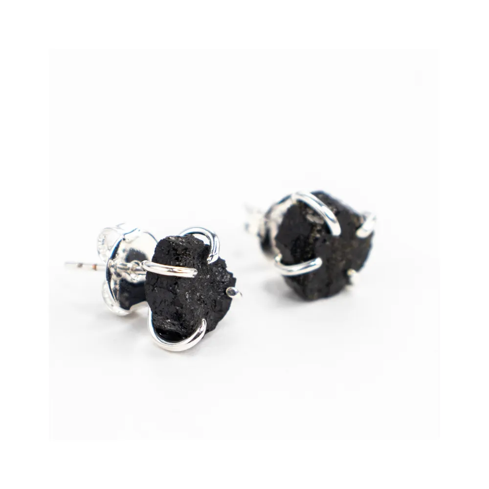 Black Tourmaline Raw Earrings
