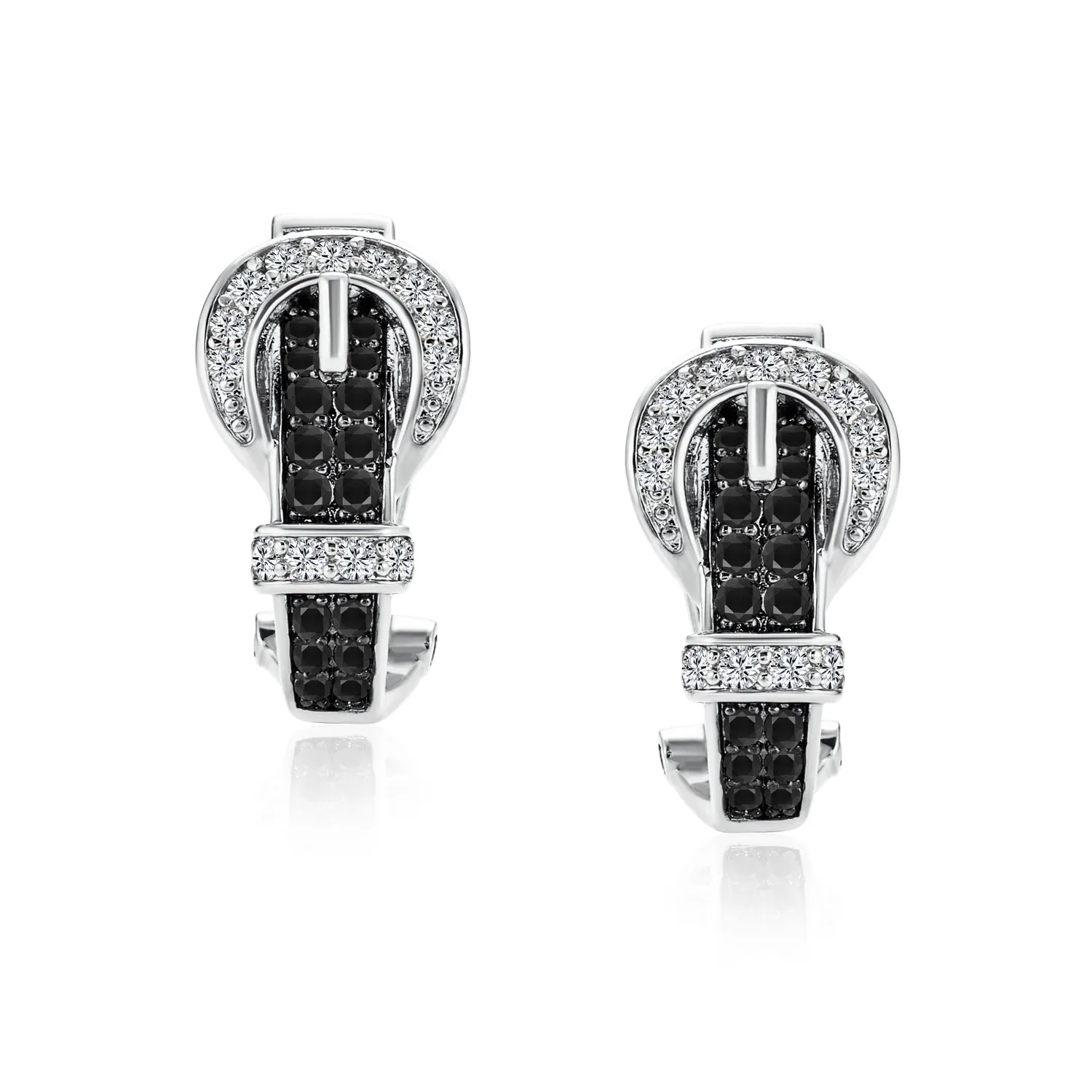 Blue Black Brown CZ Stud Earrings Pave Cubic Zirconia and 3D Belt Buckle Design