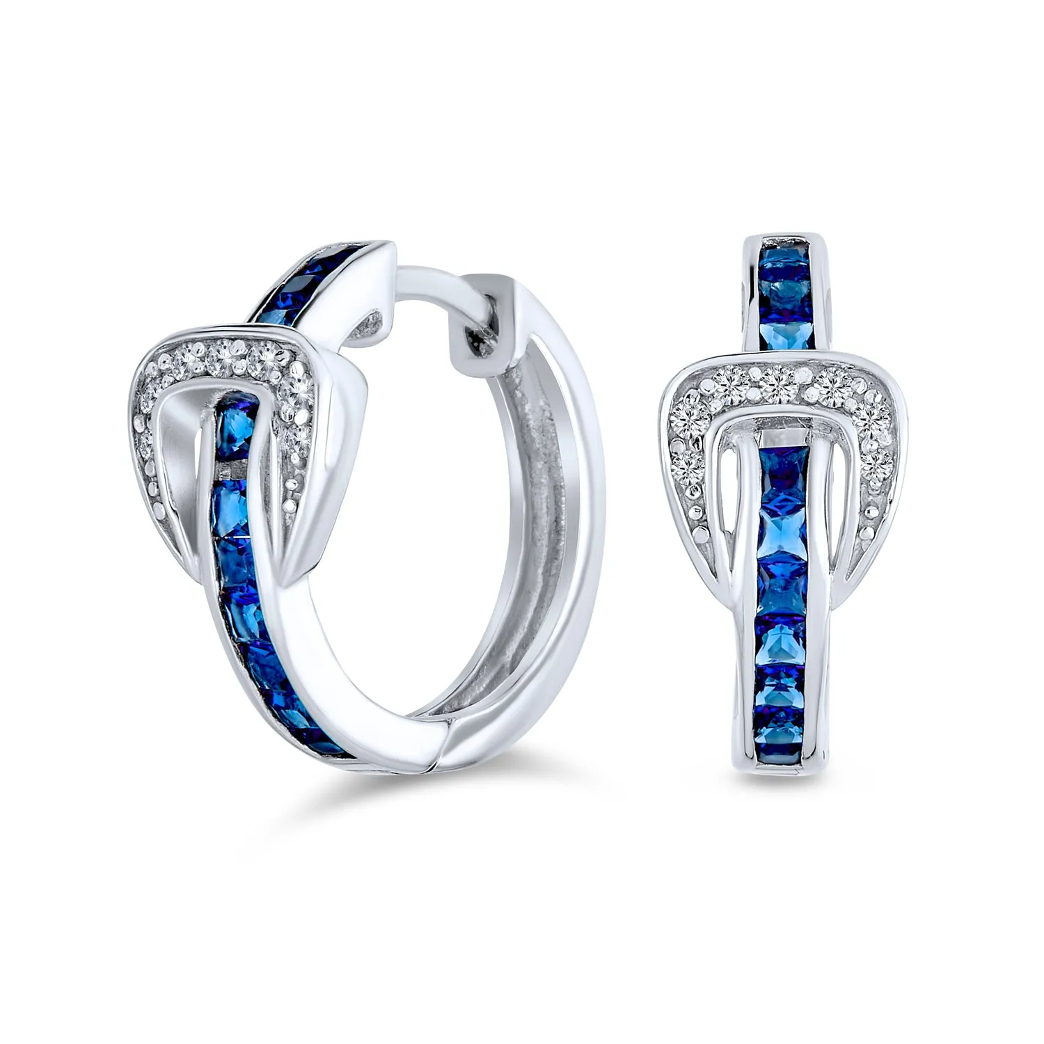Blue Black Brown CZ Stud Earrings Pave Cubic Zirconia and 3D Belt Buckle Design
