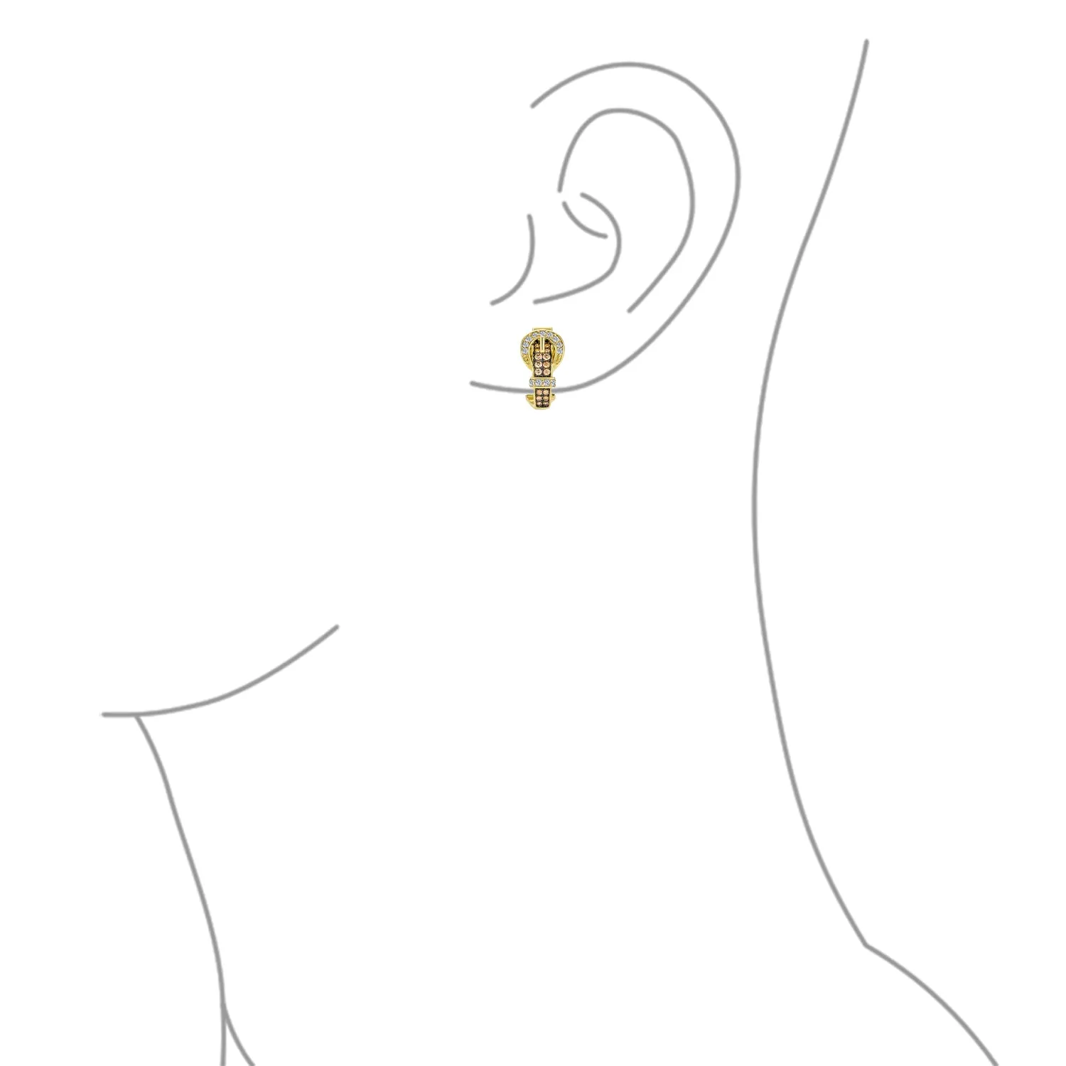 Blue Black Brown CZ Stud Earrings Pave Cubic Zirconia and 3D Belt Buckle Design
