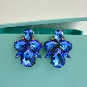 Blue Rhinestone Crystal Cluster Stud Earrings, Sapphire Blue Stud Bridal Earrings, Sapphire Wedding Stud Earrings, Bridesmaids Earrings