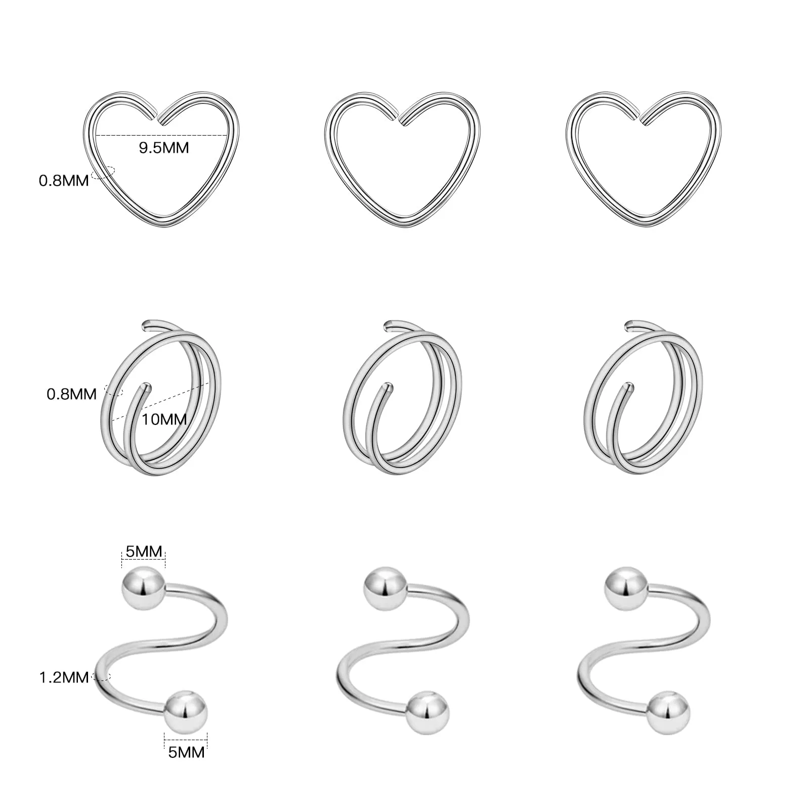 BLZ 80PCS Piercing Kit Stainless Steel 20G 18G 16G 14G Piercing Needle with Nose Septum Lip Tongue Tragus Cartilage Daith Eyebrow Belly Button Rings Piercing Jewelry Gloves Clamps Tools Siver