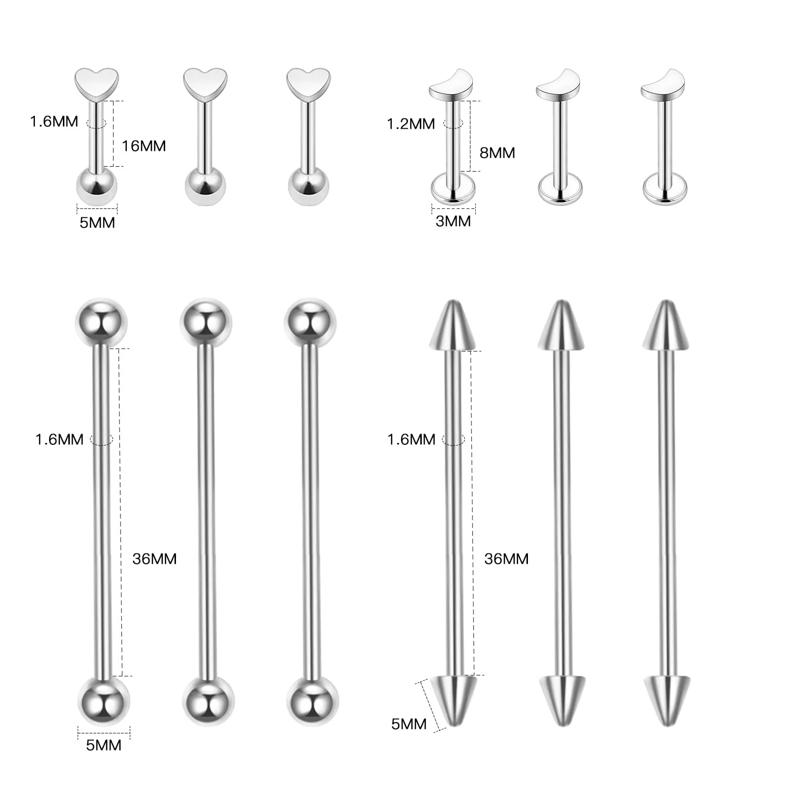 BLZ 80PCS Piercing Kit Stainless Steel 20G 18G 16G 14G Piercing Needle with Nose Septum Lip Tongue Tragus Cartilage Daith Eyebrow Belly Button Rings Piercing Jewelry Gloves Clamps Tools Siver