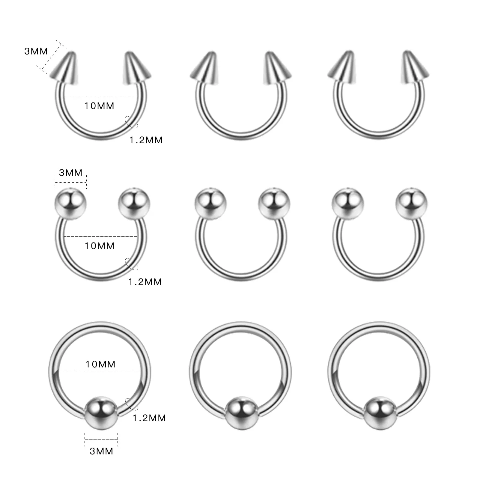 BLZ 80PCS Piercing Kit Stainless Steel 20G 18G 16G 14G Piercing Needle with Nose Septum Lip Tongue Tragus Cartilage Daith Eyebrow Belly Button Rings Piercing Jewelry Gloves Clamps Tools Siver