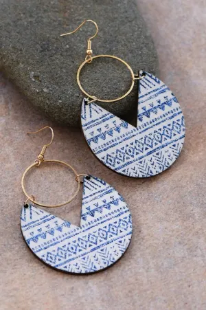Boho Blue Wood Painted Drop Earrings