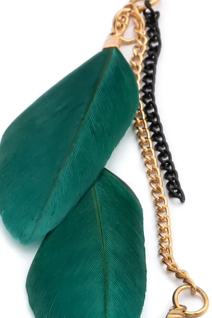 Boho chic feather earrings green