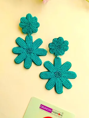 Boho-Chic Floral Fiesta: Handcrafted Green Beaded Earrings for Trendy Women and Girls