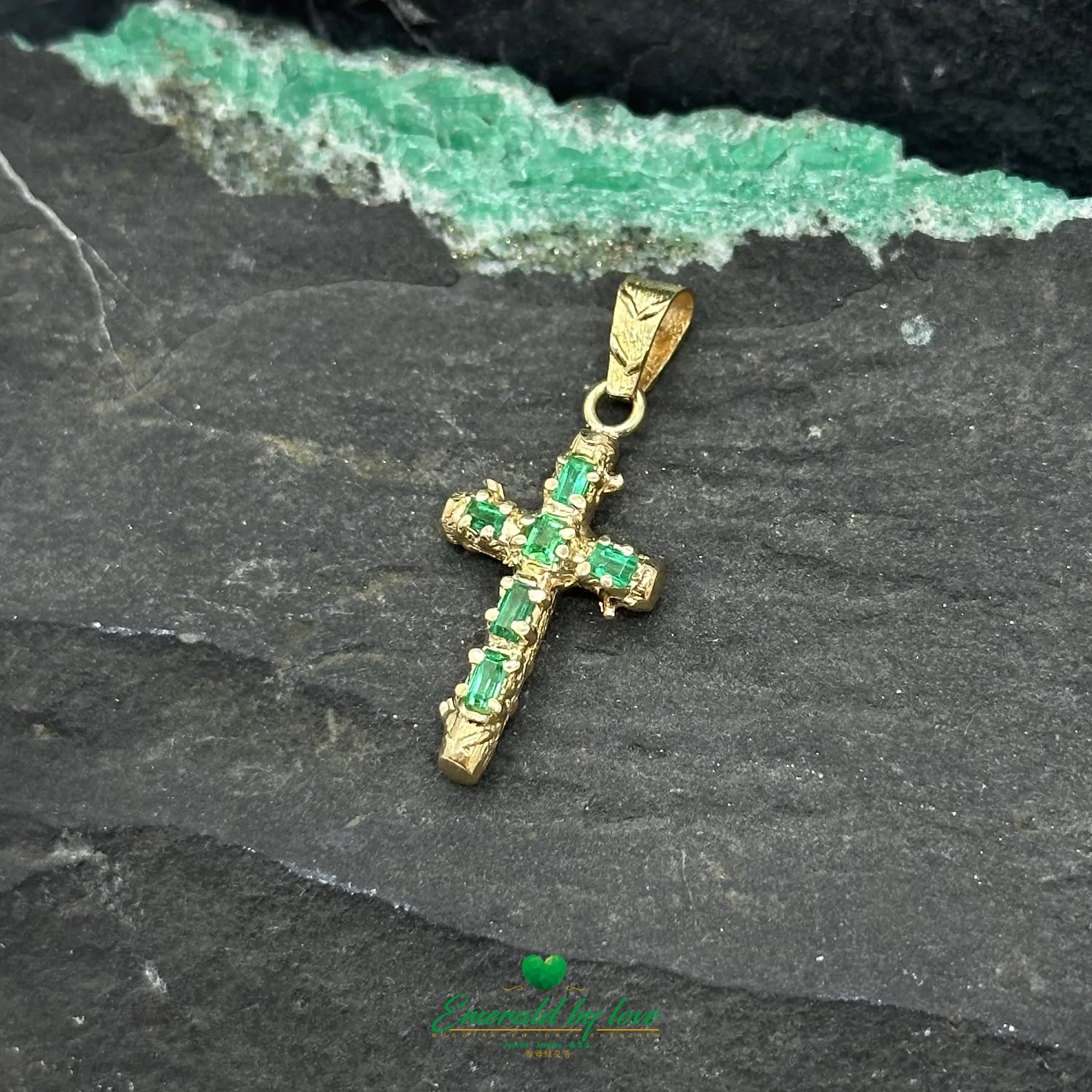 Bold Trunk-Style Design Cross with Colombian Emeralds
